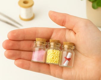 Mini Glass Bottles with Cork – Pack of 3 | 22x30mm Jars for Seed Beads, Potion Bottles, Fairy Dust, Glitter, Crafts & Jewellery Making