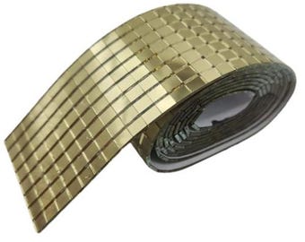 Espejo de discoteca dorado en rollo, rollo de mosaico autoadhesivo de vidrio dorado - 4 cm x 100 cm, suministros para manualidades con bolas de discoteca