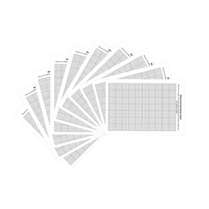 May include: A collection of white graph paper sheets, each featuring a grid pattern for design work. The sheets are fanned out, displaying the grid lines. Text on the right reads "Bead weaving design sheet".