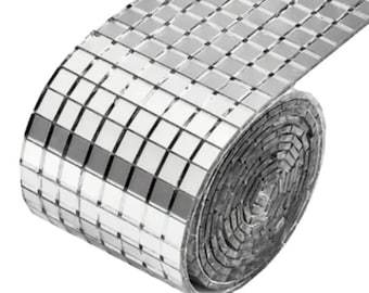 Espejo disco plateado en rollo, rollo de mosaico autoadhesivo de espejo de vidrio plateado - 4 cm x 100 cm, suministros para manualidades con bolas de discoteca