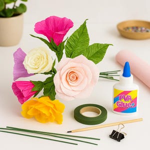 Intro Into Crepe Paper Flowers Kit – Make Beautiful Paper Blooms – Complete Starter Craft Set - Origami Crafts