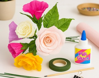 Intro Into Crepe Paper Flowers Kit – Make Beautiful Paper Blooms – Complete Starter Craft Set - Origami Crafts