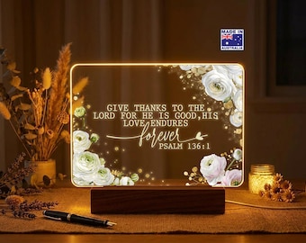 Personalised Christian Cross Night Light, Custom Scripture Acrylic Plaque, Bible Verse LED Lamp