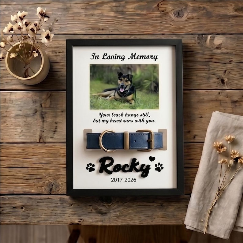 Custom Pet Memorial Frame With Leash Holder and Stand, Personalized Dog ...