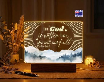 Personalised Bible Verse Acrylic Lamp, Bible Verse,Snow Mountain Christian Gift, LED Night Light