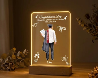 Personalised Night Light Gradulation Gift, For Graduation , 1-4 Boys, Mix & match, Best Gift for Single or multiple University buddies