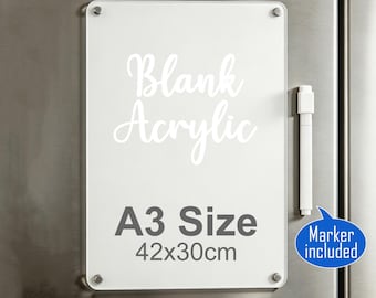 White Magnetic Acrylic Dry Erase Board for Fridge A3 Blank Reusable Calendar Note Planner Board with Marker