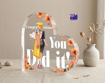 Personalised Heart shaped Acrylic plaque for Gradulation for Girl, best gradulation gift