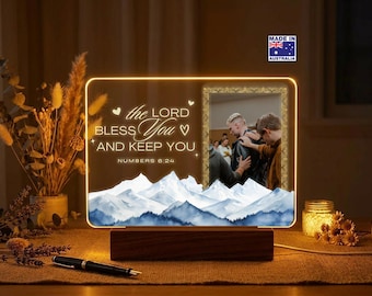 Personalised Baptism with Bible Verse Acrylic Lamp, Bible Verse,Snow Mountain Christian Gift, LED Night Light, Baptism photo