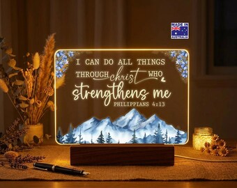 Personalised Bible Verse Acrylic Lamp, Bible Verse,Snow Mountain Christian Gift, LED Night Light