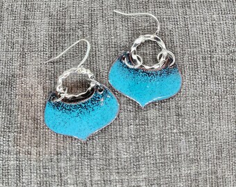 Curved Shield Vibrant Hand Fired Tropical Blue Festival Earrings MADE IN ALASKA