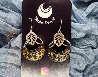 Lightning Series Half Moon Crescent Drop Hand Fired Glass Black White Transparent Orange Citrus Beach Vacation Earrings MADE IN ALASKA