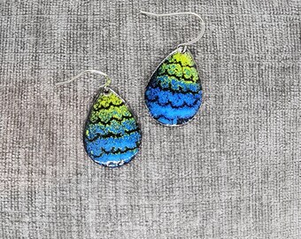Fish Scales Mermaid Hand Fired Glass Sea Turtle Green Blue Cerulean Black Beach Vacation Earrings MADE IN ALASKA