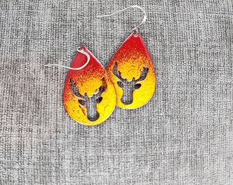 Deer Season Hand Fired Glass Yellow Red Orange Earrings MADE IN ALASKA