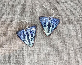 Lightning Series Triangle Hand Fired Glass Black White Transparent Blue Seaglass Wax Yellow Beach Vacation Earrings MADE IN ALASKA