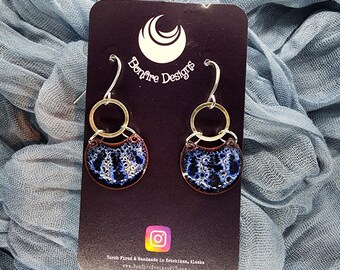 Lightning Series Small Crescent Drop Hand Fired Glass Black White Transparent Royal Blue Beach Vacation Earrings MADE IN ALASKA