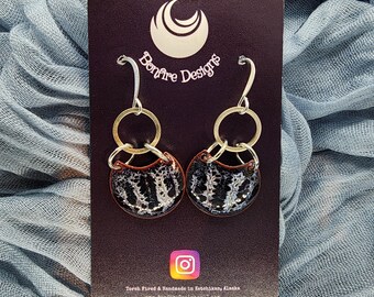 Lightning Series Small Crescent Drop Hand Fired Glass Black White Transparent Lilac Gray Beach Vacation Earrings MADE IN ALASKA