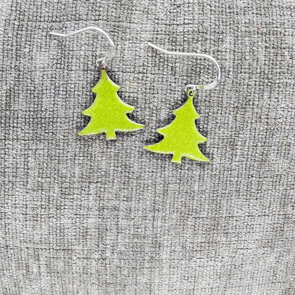 Dainty Cedar Spruce Tree Botanical Flowers Nautical Hand Fired Glass Holiday Christmas All Occasion Earrings MADE IN ALASKA