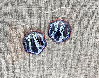 Lightning Series Hexagon Hand Fired Glass Black White Transparent Blue Green Purple Beach Vacation Earrings MADE IN ALASKA