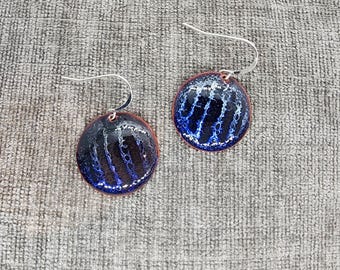 Lightning Series Disc Hand Fired Glass Black White Transparent Nitric Blue Turquoise Purple Beach Vacation Earrings MADE IN ALASKA