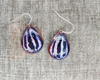 Lightning Series Teardrop Hand Fired Glass Black White Transparent Purple Pink Sky Blue Beach Vacation Earrings MADE IN ALASKA