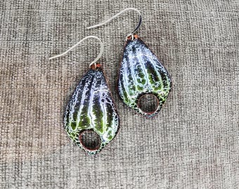 Lightning Series Raindrop Hand Fired Glass Black White Gray Transparent Lime Green Yellow Beach Vacation Earrings MADE IN ALASKA