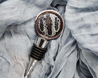 Wine Stopper Stainless Black White Gray Grape Lightning Series Hand Fired  MADE IN ALASKA