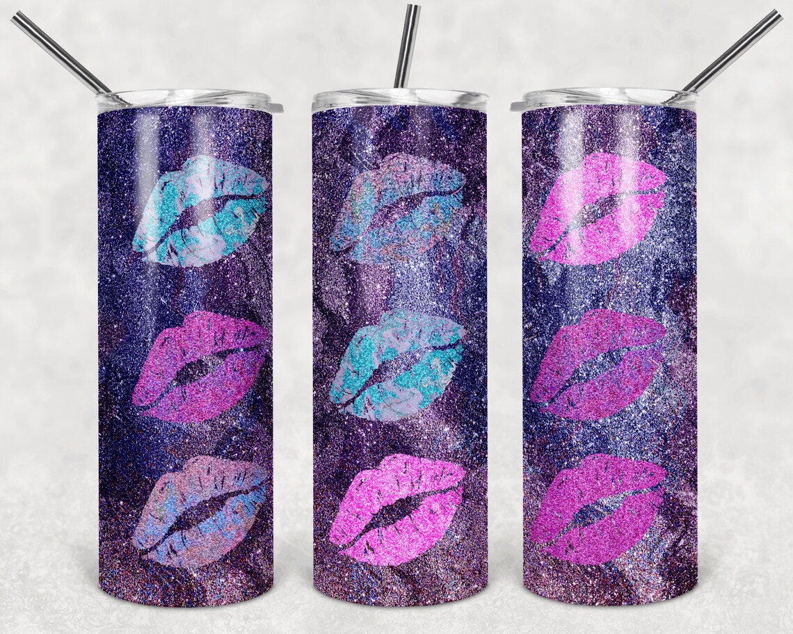Valentines Day Skinny Tumbler template lips Glitter 20 oz | Etsy
