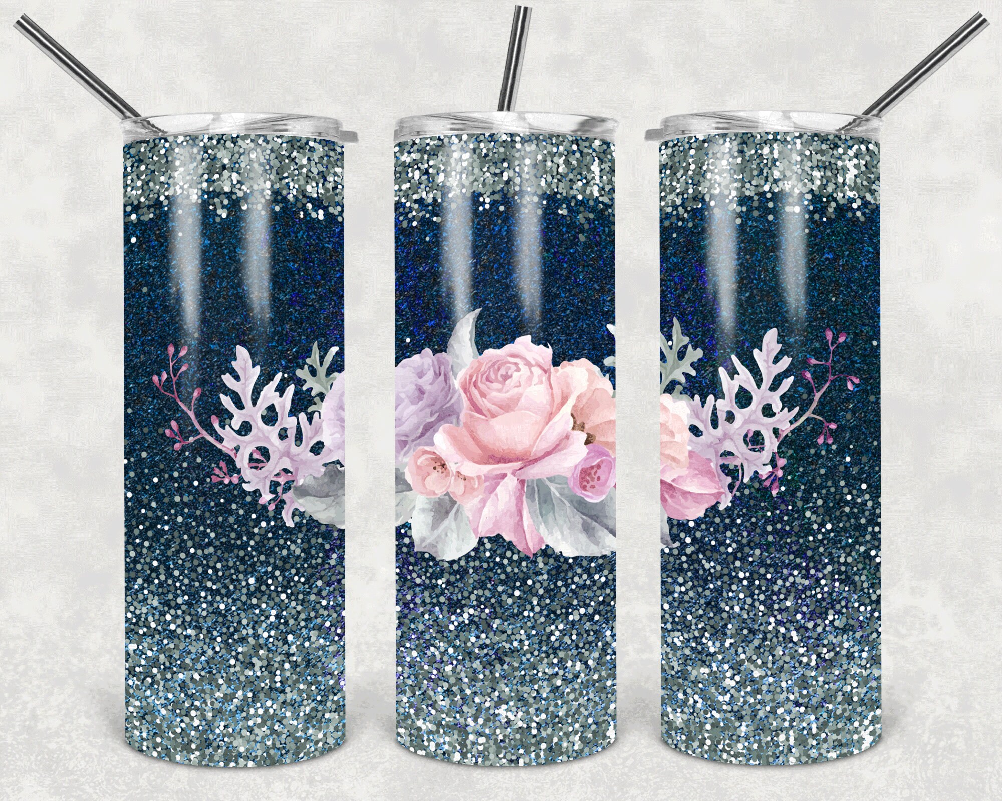 Glitter Floral sublimation designs Downloads Skinny Tumbler Etsy