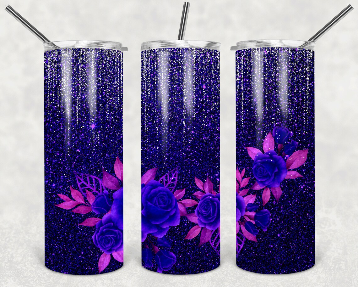 Blue purple rose Skinny Tumbler sublimation designs Floral Etsy