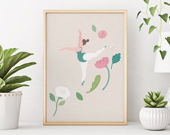 Ballerina with Flowers | Ballet Art Print | Nursery Wall Decor | Room Decor | Printable Art | Relaxing Wall Art
