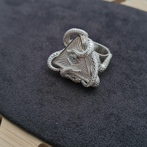 Silver 925 ring "Octopus"; ring with topaz "All-Seeing Eye"; radiant delta; ring with Masonic symbol