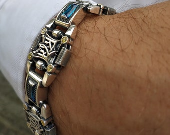 Patriotic Ukrainian bracelet 925 sterling silver mens bracelet Jewelry from Ukraine Ukrainian master jeweler Jewelry with Ukrainian symbols