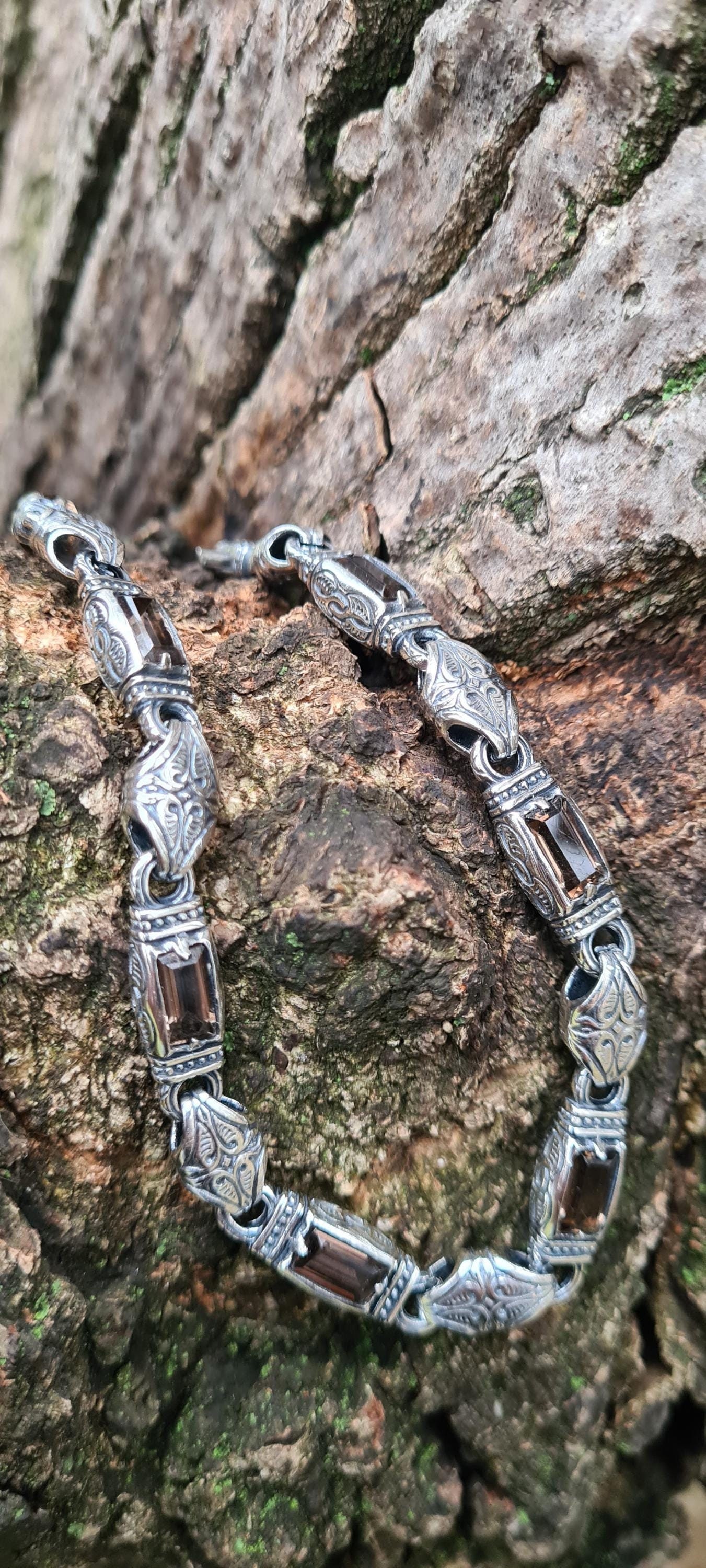 925 sterling silver bracelet with natural rauchtopaz; jewelry with smoky quartz stones; gothic blackened silver bracelet