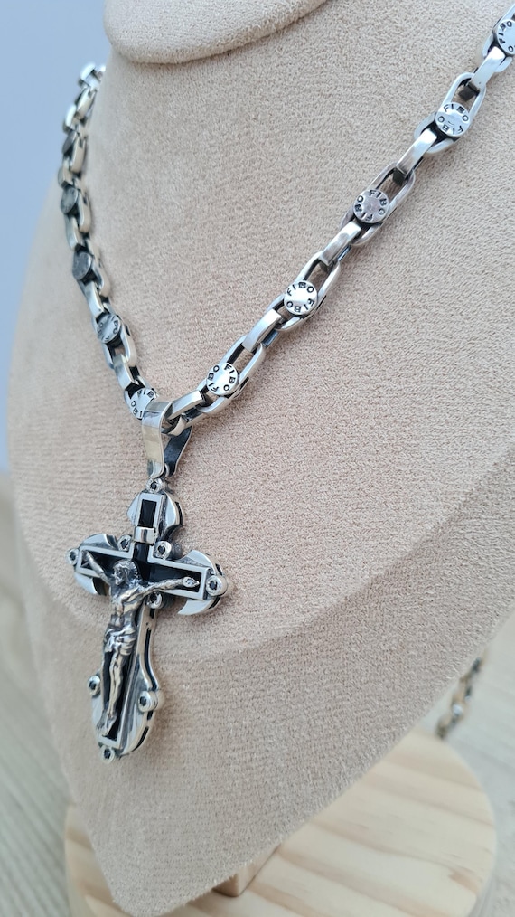 ウィムSilver 925 CROSS-LINK CHAIN NECKLACE 925 Cross Chain; Sterling Silver Necklace Set; Men's Chain