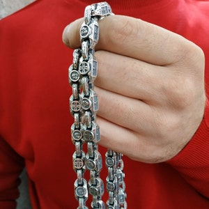 925 Sterling Silber Halskette für Männer Massive Sterling Silber Kette Religiöse Herren Silberkette mit christlichen Symbolen Herren Kette Halskette