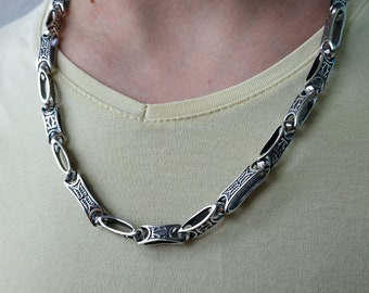 Men's silver chain necklace; 925 sterling silver; silver chain for men; gothic men chain; handmade men's necklace; biker silver chain