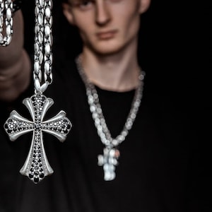 925er Sterlingsilberanhänger; silbernes Anhängerkreuz; Kreuz mit Steinen; Herren Halskette mit Kreuz; Gothic Herren Anhänger; Anhänger handgemacht