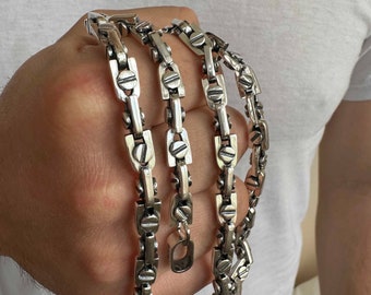 925 sterling silver necklace; mens silver chain necklace; mens necklace handmade; silver chain for men; necklace for men; chain for bikers