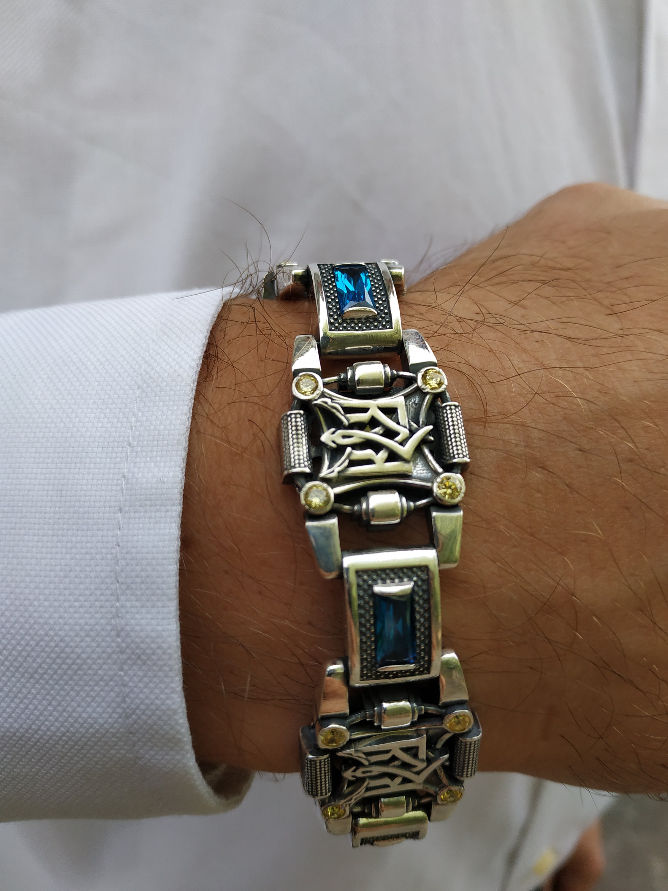 Patriotic Ukrainian Bracelet 925 Sterling Silver Mens