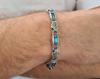 Mens silver bracelet; mens bracelet with stones; silver bracelet for men; bracelet with topazes; 925 sterling silver bracelet handmade
