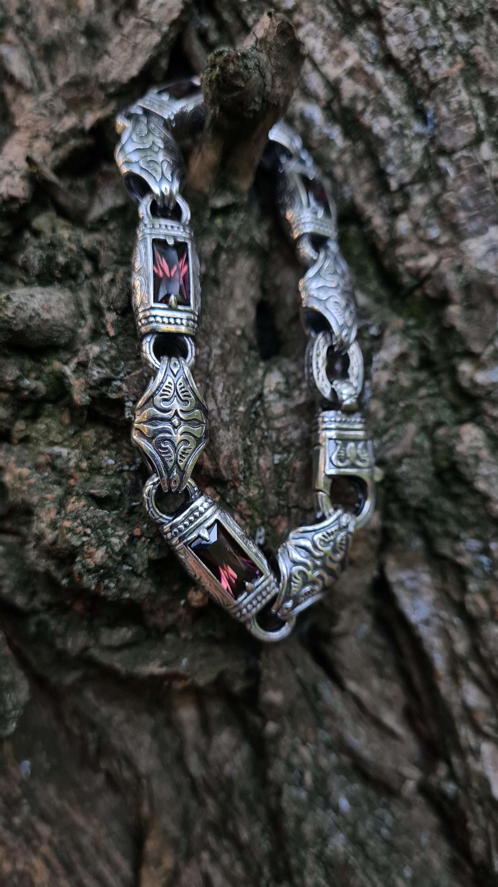 Men's Silver Bracelet With Natural Rauchtopaz;silver