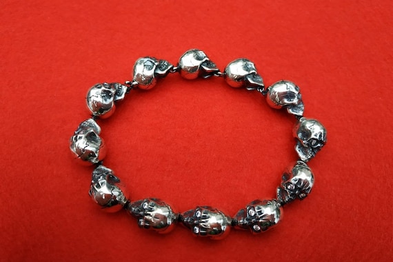 925 Silver Skull Bracelet; Mens Silver Bracelet; Gothic Bracelet