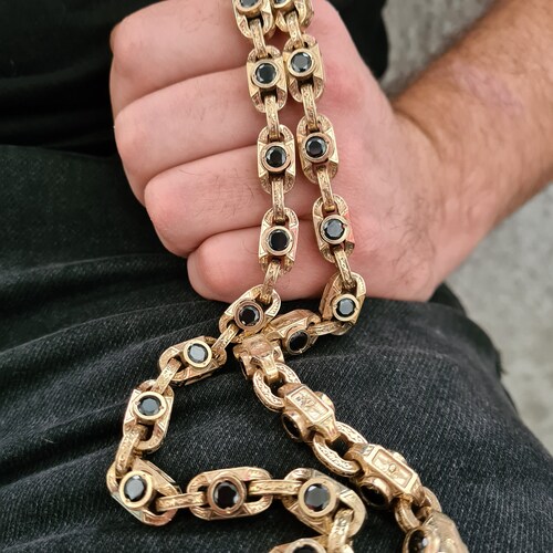 Mens Sterling Silver Necklace With Onyx Stones Mens Silver Etsy