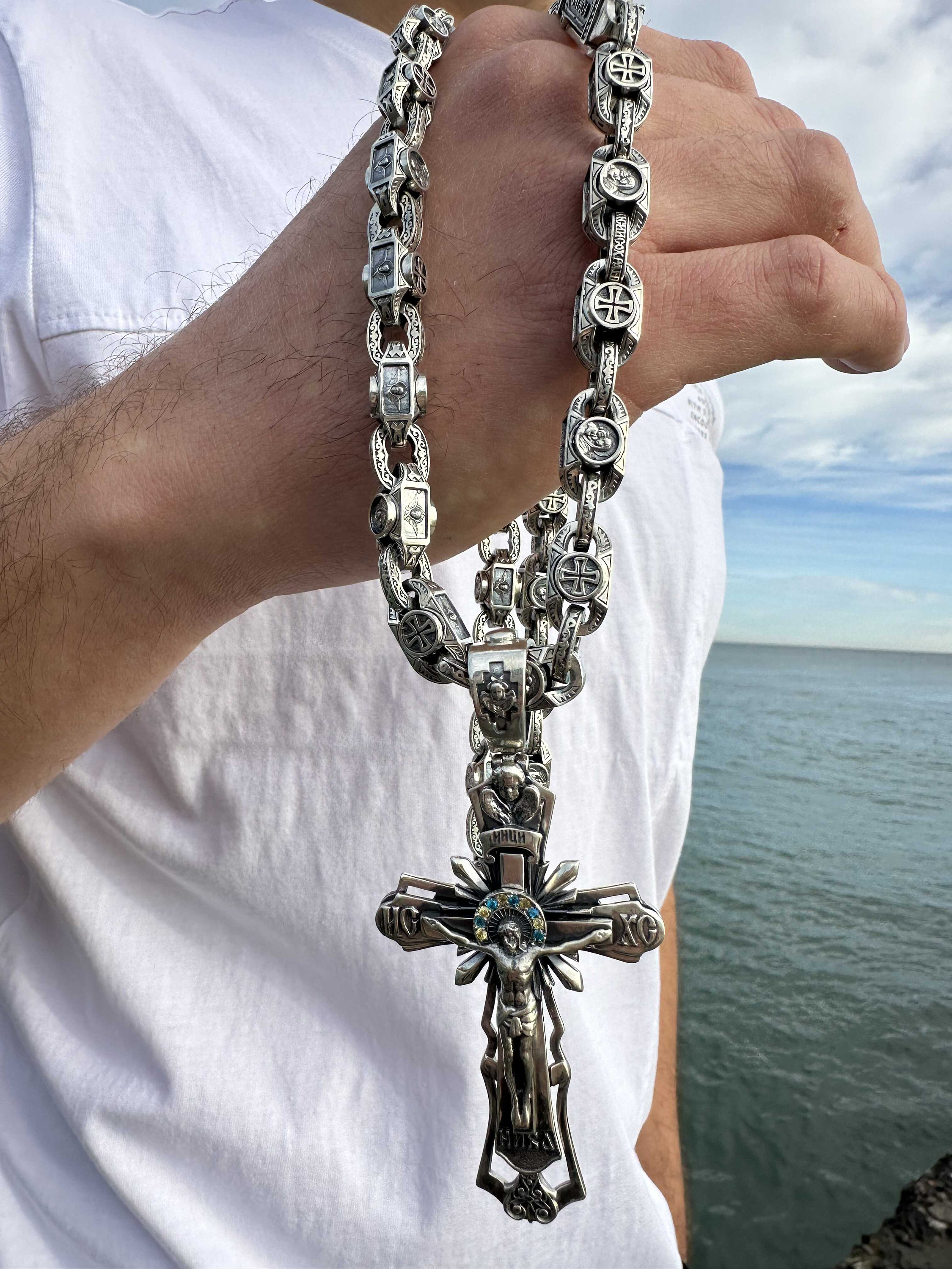 Crocifisso Gesù Croce ciondolo argento sterling 925 catena uomo ragazzo legno grande collana, regalo di Natale - Italia