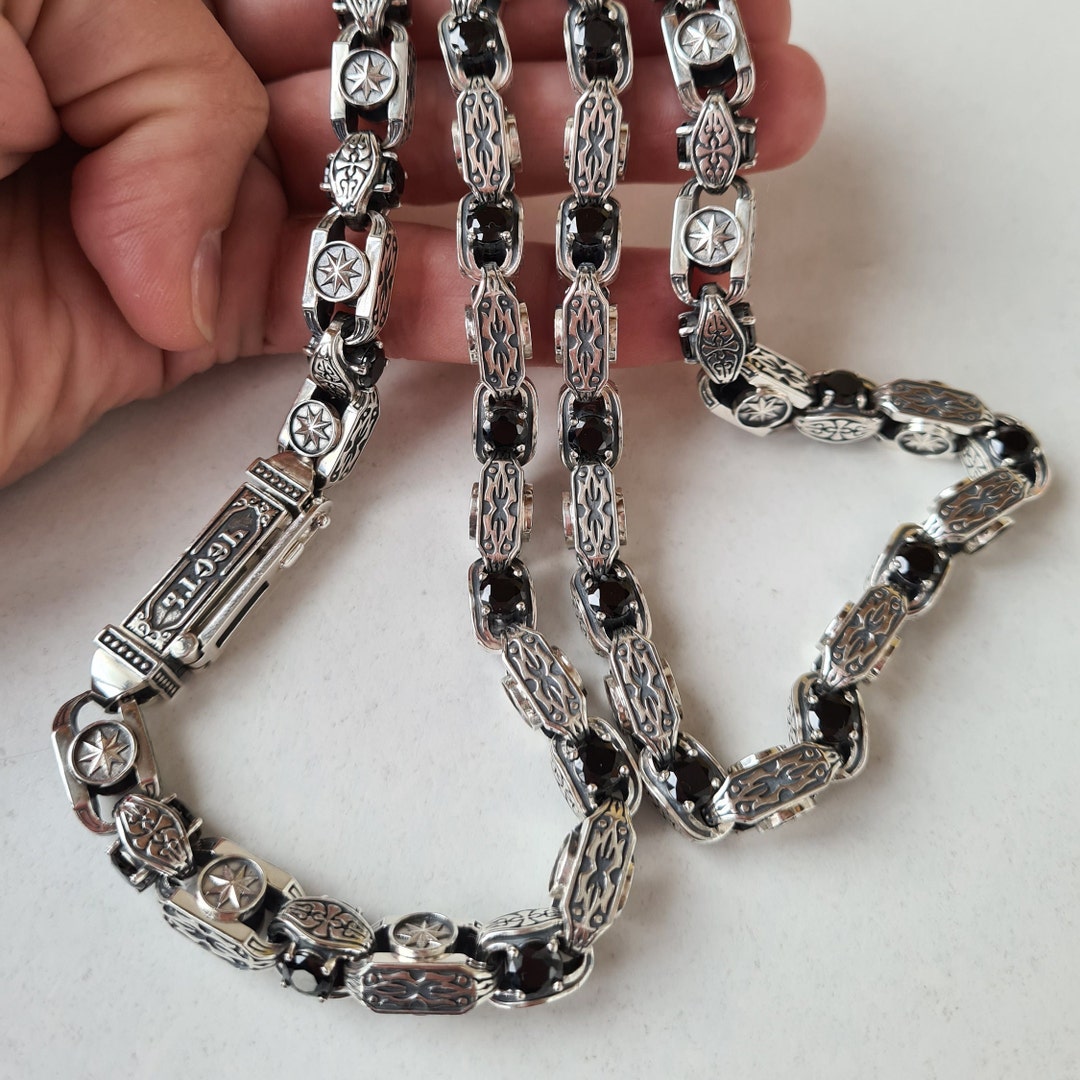 Men's Silver Chain Necklace With Stones - Etsy