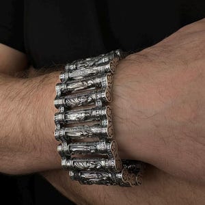 Exclusive 925 Sterling Silver Saints Bracelet; Orthodox Men&#39;s Bracelet; Massive Blackened Silver Bracelet with Saints&#39; Faces