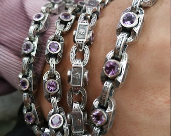 Herrhalsband i sterlingsilver; silverkedja för män; halsband i 925 sterlingsilver; herrkedjehalsband; herrhalsband med stenar;
