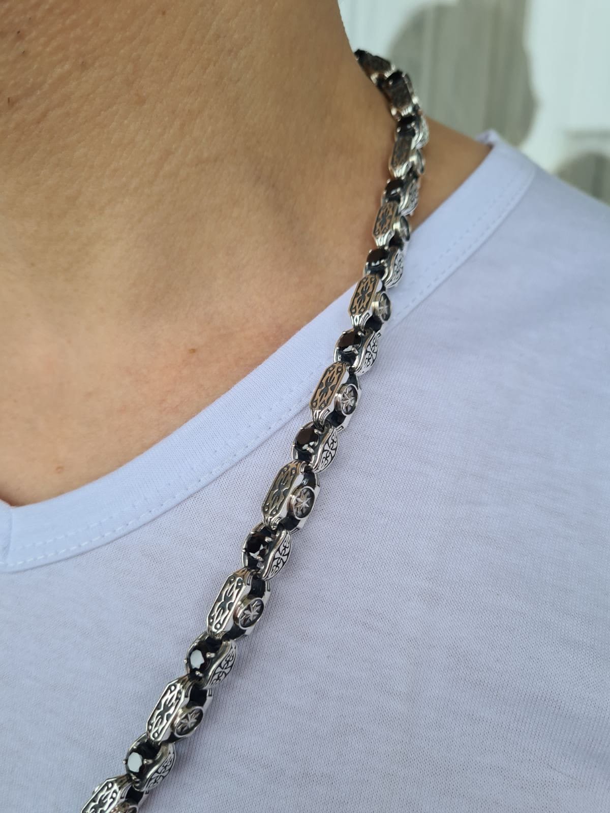 Men's Silver Chain Necklace With Stones - Etsy