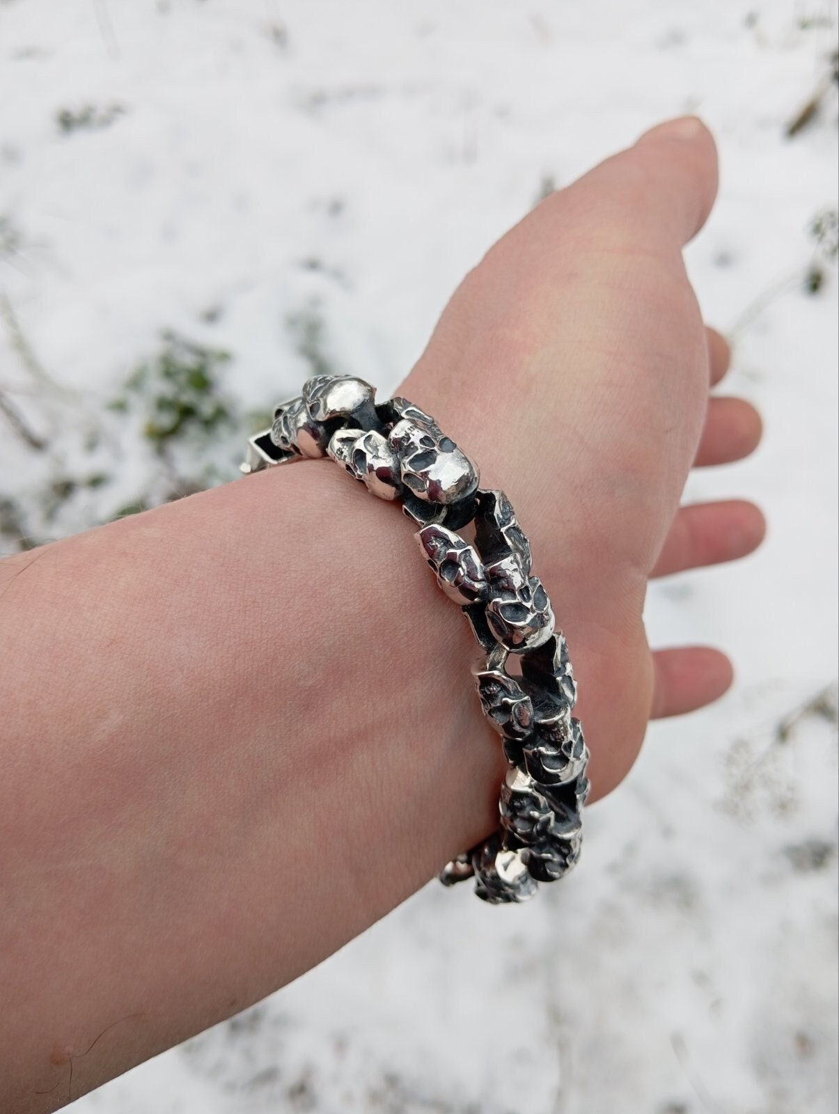 Heavy 925 Sterling Silver Skull Bracelet; Men's Silver Bracelet Heavy 925 Sterling Silver Skull Bracelet; Men's Silver Bracelet